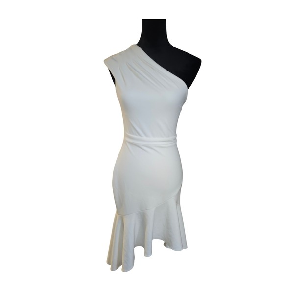Xscape Dresses & Skirts - Xscape White One Shoulder Asymmetrical Hem Ruffle Cocktail Dress